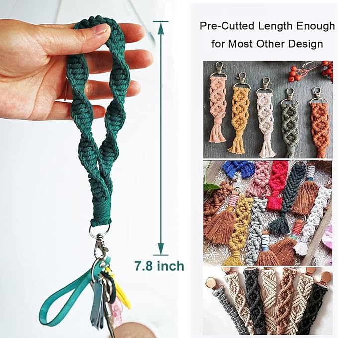 Ewparts Macrame Keychain Kit for Beginner Boho Adult Craft DIY Kits with Precut Macrame Cord 3mm with Instruction Tutorials to Make 8 Macrame Keychains Lanyards for Kids Women Starters DIY Crafts Kit
