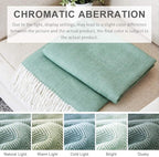 BOURINA Herringbone Tone Throw Blanket Faux Cashmere Fringe Soft Lightweight Cozy for Bed Couch Decorative Throws Blanket, Green, 50" x 60"