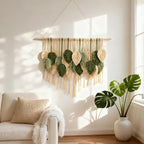 Macrame Wall Hanging Boho Wall Tapestry Handmade Woven Leaf Wall Decor Crochet Wall Art for Home Office Apartment (Green, 39.4" W x 31.5" L)