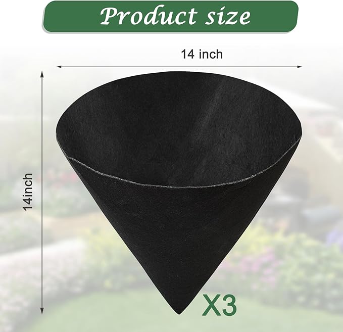 3PCS 14 Inch Cone Shaped Planter Basket Liners Fabric Hanging Plant Liners Non-Woven Planter Liners Black Felt Liners Replacement Inserts for Flower Hanging Baskets Outdoor Plants - Avoid Bird Nesting
