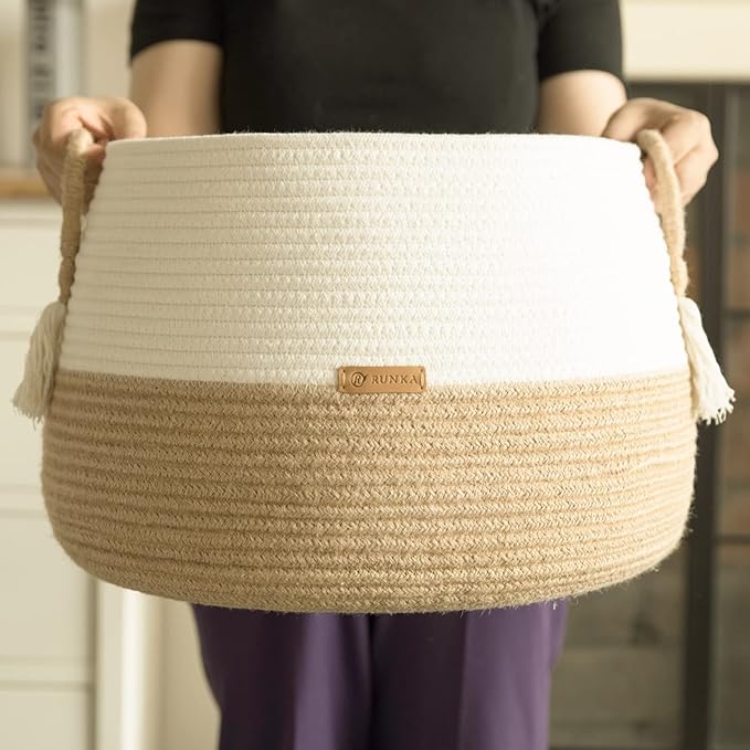 Large Basket for Toys-15.7"x 11.8"-Boho Baskets for Living Room,Bedroom,Nursery | Large Woven Baskets, Cube Basket, Under Shelf Basket | Decorative Baskets for Home Decor