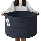 90L Large Blanket Basket,21.7"L x 21.7"W x 13.8"H Rope Woven Baskets with Handles, Toys Storage Bins,Laundry Basket Perfect for Living Room, Nursery,Bedroom,Home Organization,Dark Blue