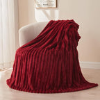 NEWCOSPLAY Super Soft Queen Blanket Red Premium Silky Flannel Fleece 3D Ribbed Jacquard Lightweight Bed Blanket All Season Use (Red Ribbed, Queen(90"x90"))