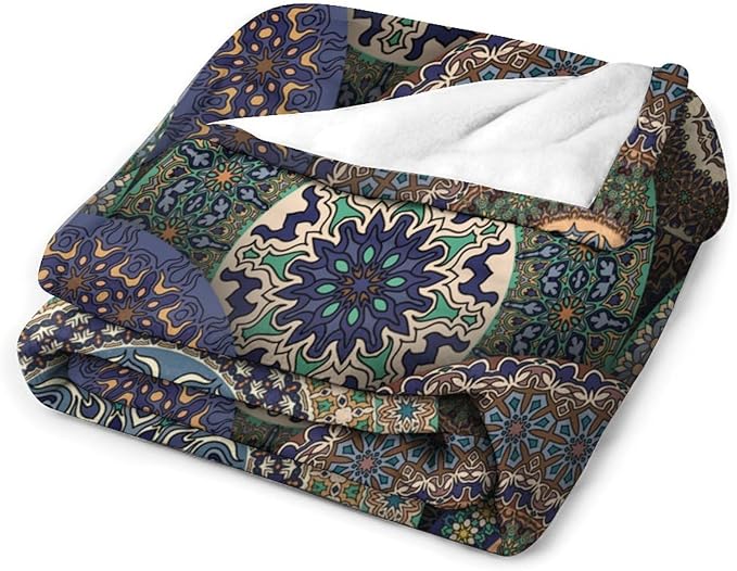 Indian Bohemian Throw Blanket Mandala Design Colorful Boho Floral Pattern Paisley Blanket for Sofa Bed Couch Chair Or Dorm 70"x80"