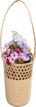 GYASVWU Straw Woven Hanging Basket, Rustic Flower Girl Baskets, Front Door Basket for Flowers,Wicker Flower Baskets for Home Decor, Wedding, Garden, Farmhouse, Gift
