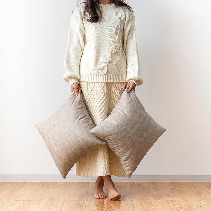 Oversized Neutral Decorative Leather Pillow Cover Pack of 2, Grey Thickened Farmhouse Abrasion Floor Cushion Cover, for Home Decor Outdoor Lounge Office Cafe Throw Pillow Covers 24x24 inch