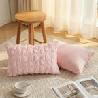 AVOIN colorlife Pink Spring Bow Throw Pillow Covers Set of 2, 12 x 20 Inch Coquette Aesthetic Room Decor Soft Plush Faux Fur Cushion Case for Girls Room