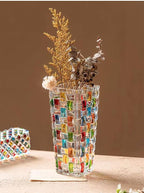 Magcolor Hand Painted Colorful Woven Glass Vase -Crystal Flower Vase- 7.7 inch, Glass Plant Vase for Floral Arrangements, Centerpieces, Weddings, Housewarming, Centerpiece Home Deco