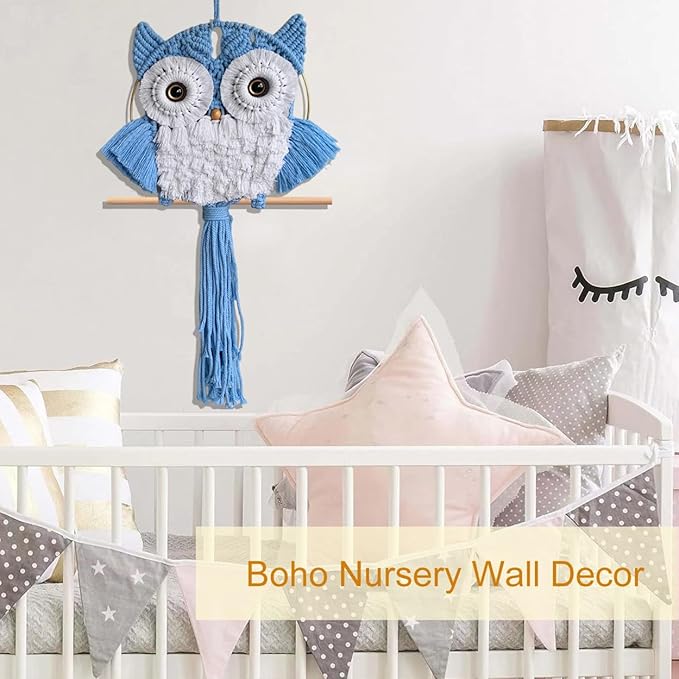 ACEDSGN Macrame Owl Wall Hanging Boho Hippy Decor, Handmade Tapestry Fiber Art Wall Decor for Nursery Bedroom Living Room, Sustainable Gift for Owl Lovers & Nature Fans