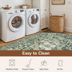 Lessymo 6x9 Area Rugs for Living Room, Green Washable Rug for Dining Room Bedroom Kitchen, Soft Vintage Carpet Non Slip Low Pile Boho Rug Stain Resistant for Nursery Home Office Indoor, Green/Yellow