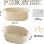 Woven Basket,Small Rope Storage Bin with Handles & Ribbon Bag, Organizer for Shelves Closets,Gift Basket Empty for Birthday,Books,Dog Toys,Beige/2 Pack