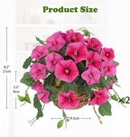 Briful 2 Pack Fake Morning Glory with Handwoven Basket - 8.2" Hot Pink Faux Potted Flowers Silk Floral Table Centerpiece for Home Office Room Shelf Desk Decor
