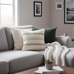 Set of 2 Sage Green Boho Throw Pillow Covers 18x18 Inch Decorative Cushion Covers for Couch Bed Sofa Chair Cotton Macrame Décor Decorations (Type B)