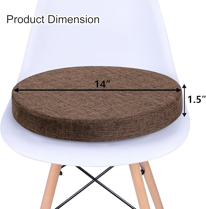 Tromlycs 14 Inch Round Bar Stool Cushion Non-Slip Foam Seat Pad Removable Cover for Circle Chairs (14x14 Inches, Brown)