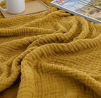 KyraHome 100% Organic Cotton Throw Blanket for Couch, 60"x80" Large Muslin Blankets for Adult, Couch, Plant Dyed Pre-Washed Breathable Gauze Warm, Fall Cotton Blankets, All Season (Mustard Yellow)