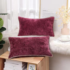 decorUhome Chenille Soft Cozy Throw Pillow Covers 12x20 Set of 2, Modern Farmhouse Boho Velvet Decorative Pillow Cases with Stitched Edge for Couch Sofa Bed Home Decor, Rhododendron