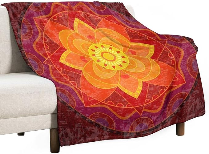 Red Mandala Throw Blanket Bright Circular Ethnic Pattern Native Indian Ornament Blanket for Sofa Bed Couch Chair Or Dorm 40"x50"