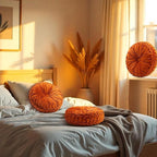 2 Pcs Round Throw Pillows 15 Inch Decorative Velvet Pleated Pumpkin Pillows Boho Floor Pillow with Center Button for Living Room Couch Chair Bed Sofa Home Decoration (Orange)