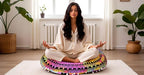 CRAFT KALA Boho Large Floor Pillow Pouf Cover Mandala Meditation Room Pillow Cover for Adults Round Bohemian Seating Pouf Cushion Cover for Kids Playroom 22" Multi Hamsa