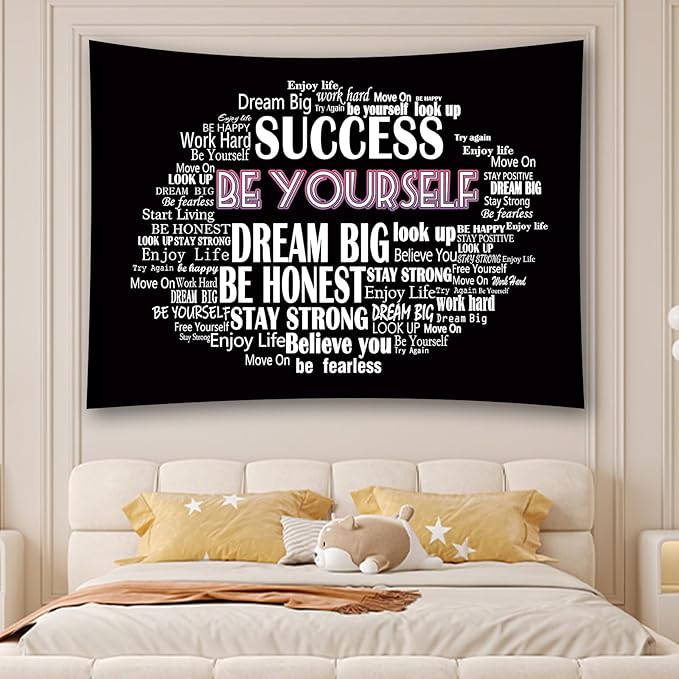 Boqin Quote Tapestry- Be Yourself Tapestries, Inspirational Wall Art, Inspirational Classroom Quotations Wall Hanging Positive Saying for Living Room, Bedroom Decoration, Outdoor - 50 x60 Inches