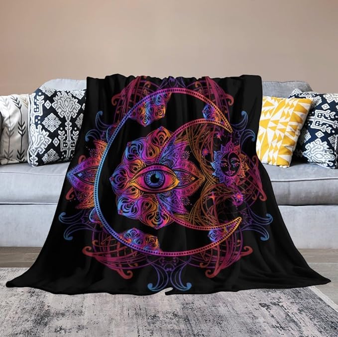 Boho Chic Throw Blanket Crescent Moon and Sun with Elements of The Mandala Pattern Blanket for Sofa Bed Couch Chair Or Dorm 30"x40"