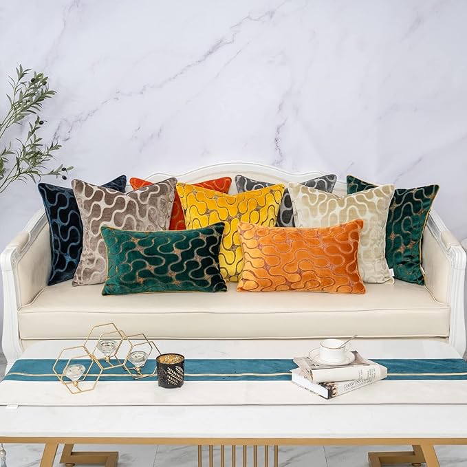 Yangest Green Square Throw Pillow Cover Wavy Velvet Cushion Cover Modern Zippered Pillowcase for Sofa Couch Bedroom Living Room Chair, 18 x 18 Inch