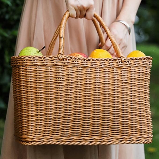 Alipis African Market Basket Oval Woven Straw Basket with Handle Ghana Plant Pot Grocery Bag Beach Tote Shopping Bag Flower Picnic for Toy Storage