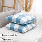 CARRIE HOME Light Blue and White Buffalo Plaid Summer Outdoor Pillow Covers 18x18 Set of 2, Light Blue Checkered Decorative Couch Pillows, Lake Blue Front Back Porch Decor Throw Pillows (No Inserts)