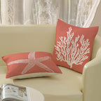 Orange Starfish Pillow Covers 16x16 Inch Set of 2, Nautical Ocean Coastal Coral Throw Pillows Spring Summer Decorations Linen Pillowcase Outdoor Decor Farmhouse Cushion Case for Home Holiday