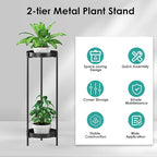 2 Tiers Tall Plant Stand - 30" Indoor Outdoor Metal Flower Pot Holder Shelf for Multiple Plants, Removable Display Rack for Living Room Bedroom Patio Garden & Balcony Corner (Black)