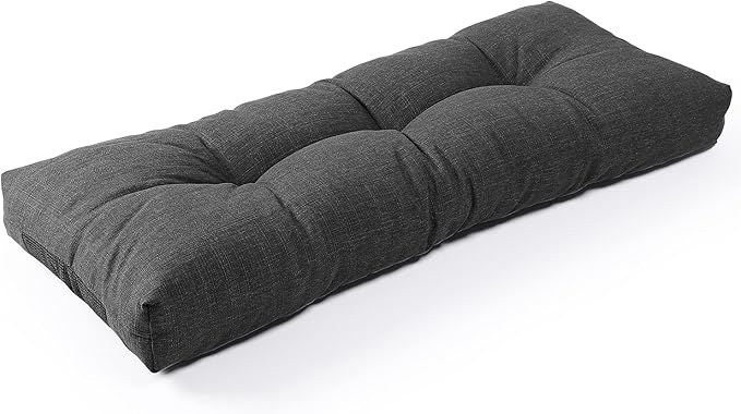 SUNROX LokGrip Non Slip Tufted Memory Foam Bench Cushion, FadeShield Water Resistant Durable Thicken Outdoor/Indoor Bench Seat Pads 42x16x4 inch, Midnight