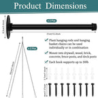 2 Set Plant Wall Hanger Rod(12.2'') with Hanging Chain, Heavy Duty Metal Rod Hanging Holder 30lbs Weight Capacity for Indoor/Outdoor Plants, Mounted Plant Shelves for Wall Window(Pot Not Included)