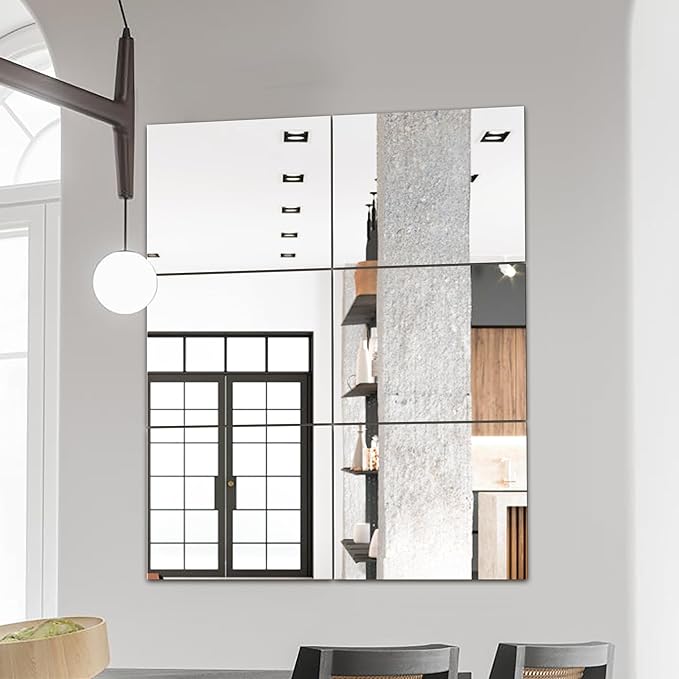 Delma Wall Mirror,Full Length Mirror Tiles for Wall Decor, Modern Full Body Mirror for Home, Office, and Gym（Glass, 16''x12''x 6PCS）