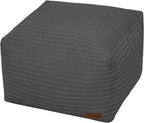 MeMoreCool Square Stuffed Pouf Ottoman Foot Rest, Stripe Furry Floor Pouf Foot Stool with Foam Chunk Filling, Soft Fluffy Stuffed Ottoman Footrest for Living Room, Corduroy Grey
