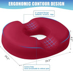 BlissTrends Donut Pillow Seat Cushion, Donut Chair Cushions for Postpartum Pregnancy & Hemorrhoids, Tailbone Pain Relief Cushion, Memory Foam Lifting Cushions for Office & Home Chairs (Red, XX-Large)