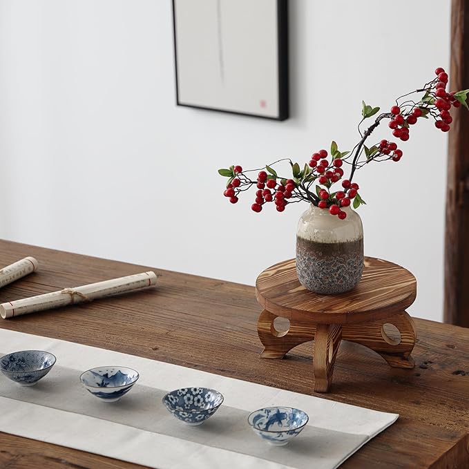 Decorative Corner Planter Wooden Plant Stands Indoor Plant Holder Riser Round Display Stands Farmhouse Display Stool Flower Holder Pedestal Board Pine