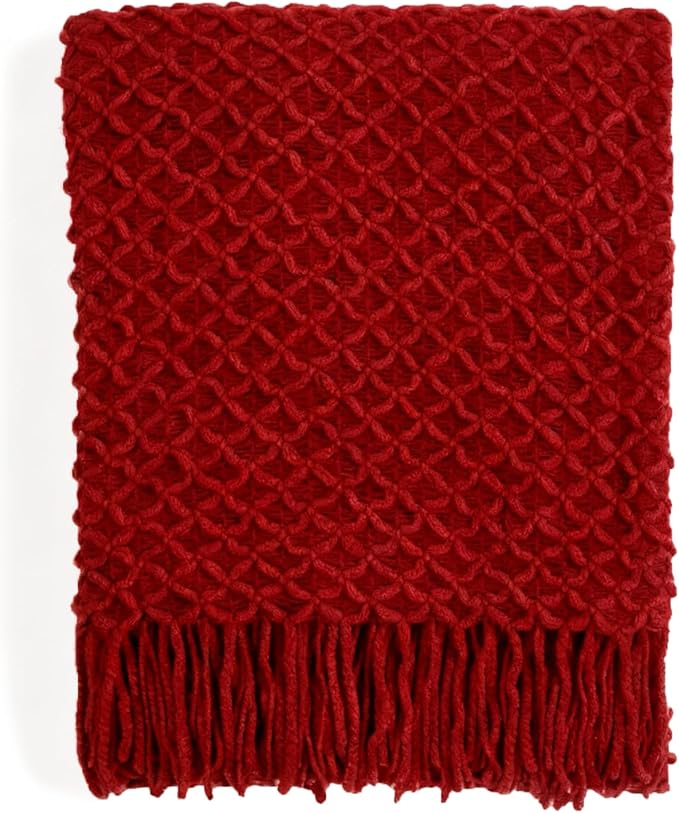 CREVENT Farmhouse Boho Knitted Throw Blanket for Couch Sofa Chair Bed Home Decoration, Soft Warm Cozy Light Weight for Spring Summer Fall (50''X60'' Christmas Red)