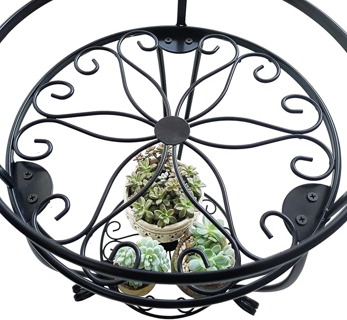 CASIMR 2 Tier Plant Stand, 19.2 inch Tall Metal Potted Holder Rack,Indoor Outdoor Multiple Flower Pot Shelf Rustproof Iron Garden Container for Garden Patio Living Room Corner Balcony, Black