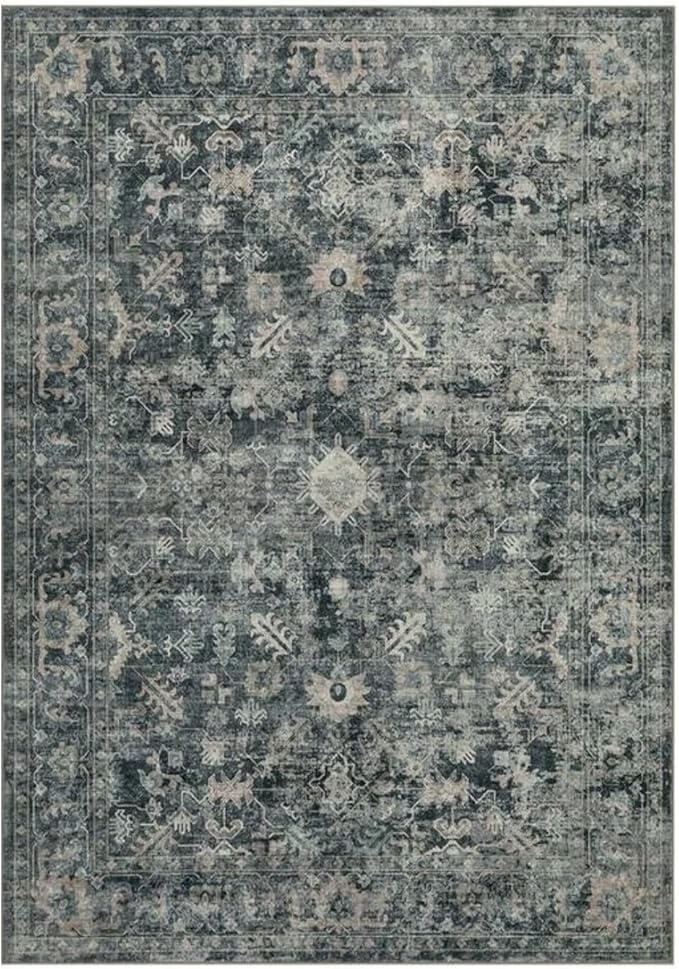 3x5 Rug for Entryway Bedroom, Blue 3x5 Washable Area Rug, Vintage Retro Boho Throw Rug, Non Slip & Low Pile Small Carpet for Indoor Kitchen, Bedside, Living Room, Bathroom and Dining
