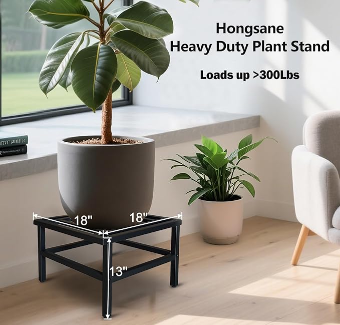 Plant Stand Indoor Outdoor,18 Inch Square Metal Plant Stands Riser,Heavy Duty Wrought Iron Pedestal Holders for Large Flower Pot,Outside Rust-Proof Black Flower Display Shelf for Patio,2-Pack