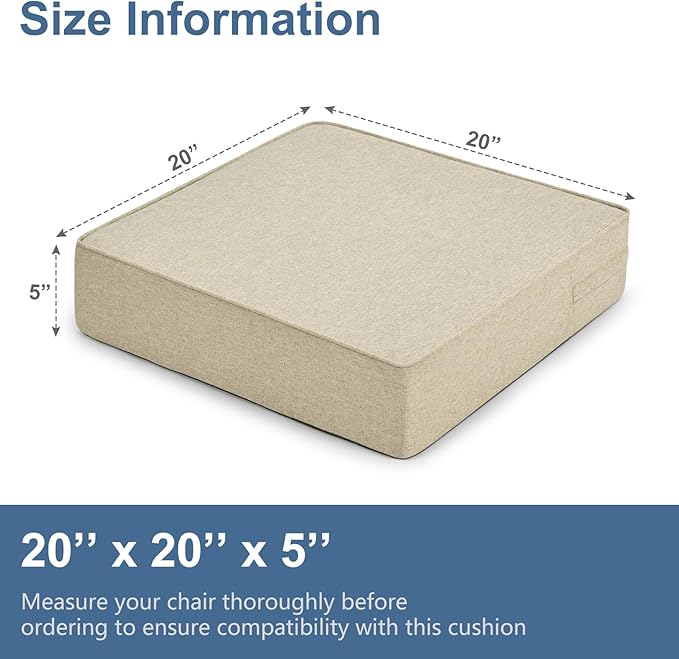Shinnwa Gel Memory Foam Recliner Cushion for Elderly, Dual-Layer Foam Chair Pad, Extra Large Seat Cushion for Couch, Armchair, Wicker Chairs, Floor, 20 × 20 × 5in, Beige