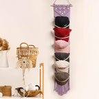 jontell Ball Cap Hanger-1 Pack-Boho Macrame Cap Holder Wall Hat Organizer for Baseball Cap Holder Over Door, Hat Rack for Wall, Cap Rack for Decoration and Display(purple)