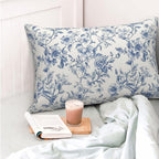 Blue Pillow Covers 12x20 Set of 2 Chinoiserie Blue and Cream Floral Throw Pillows Vintage Rustic Toile Flower Decorative Pillowcase Outdoor Chinoiserie Decor Lumbar Cushion Case for Couch Bed
