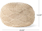 Malibu Knitted Wool 20 x 20 Round Pouf,Furniture,Primary Living Space,Bean Bag Chairs & Lazy Sofa Chair,Ivory