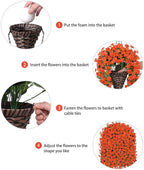 HyeFlora Artificial Fake Hanging Flowers Plants Baskets for Winter Christmas Outdoor Outside, Faux Silk Orange Daisy in Planter UV Resistant Orchid for Home Porch Garden Yard Patio Decor