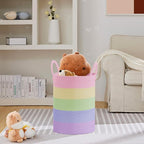 VIPOSCO Large Laundry Hamper, Tall Woven Rope Storage Basket for Blanket, Toys, Dirty Clothes in Living Room, Bathroom, Bedroom - 72L Rainbow