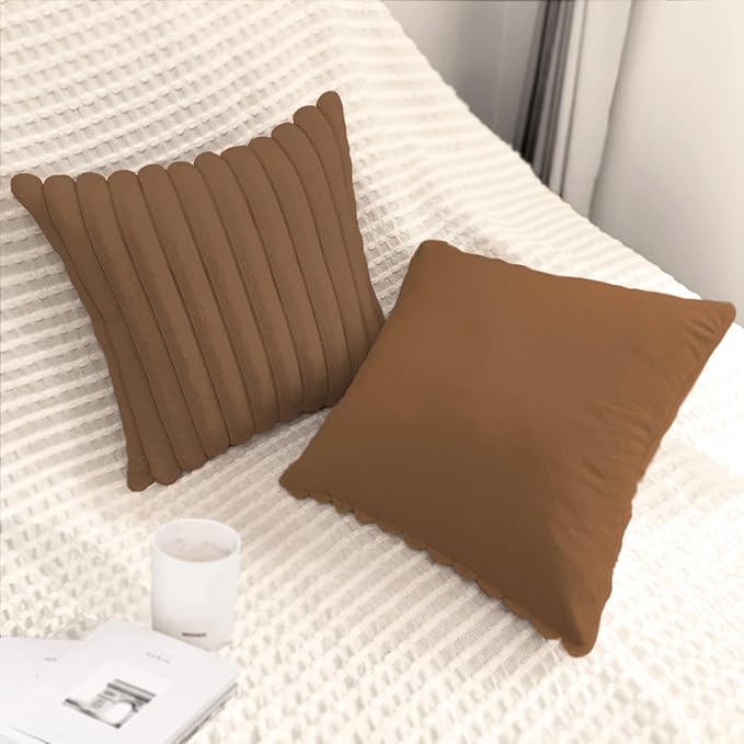 2 Pack 20x20 Pillow Cover Velvet Pillow Covers, Faux Fur Square Throw Pillow Covers for Living Room Decorations Throw Pillow Case, Throw Pillow Cover Cushion Cover for Sofa Bedroom Car, Brown