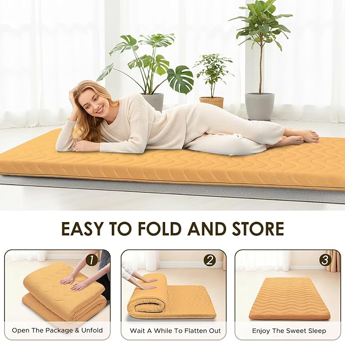 Japanese Floor Mattress, 100% High Density Comfortable Foam, 4" Thicken Foldable Mattress Tatami Mat Sleeping Pad, Ideal for Comfort and Support, Kids Floor Lounger Pillow Bed Sofa, Coffee, Twin