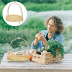 PRETYZOOM 3pcs Bamboo Food Serving Tray with Handle: 7.5 x 7.5 x 8.6 Inch Shallow Bamboo Basket Fruit Snack Food Storage Woven Basket Display Rack