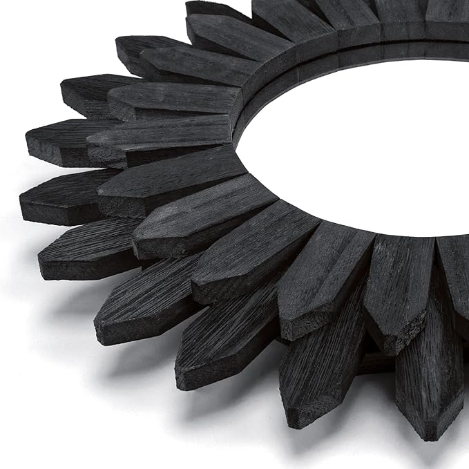 Honiway Black Wall Decor Wall Mirror 12 inch Boho Wall Decor Wood Decorative Mirror for Room Decor Home Decor for Bedroom Living Room Bathroom Kitchen Black